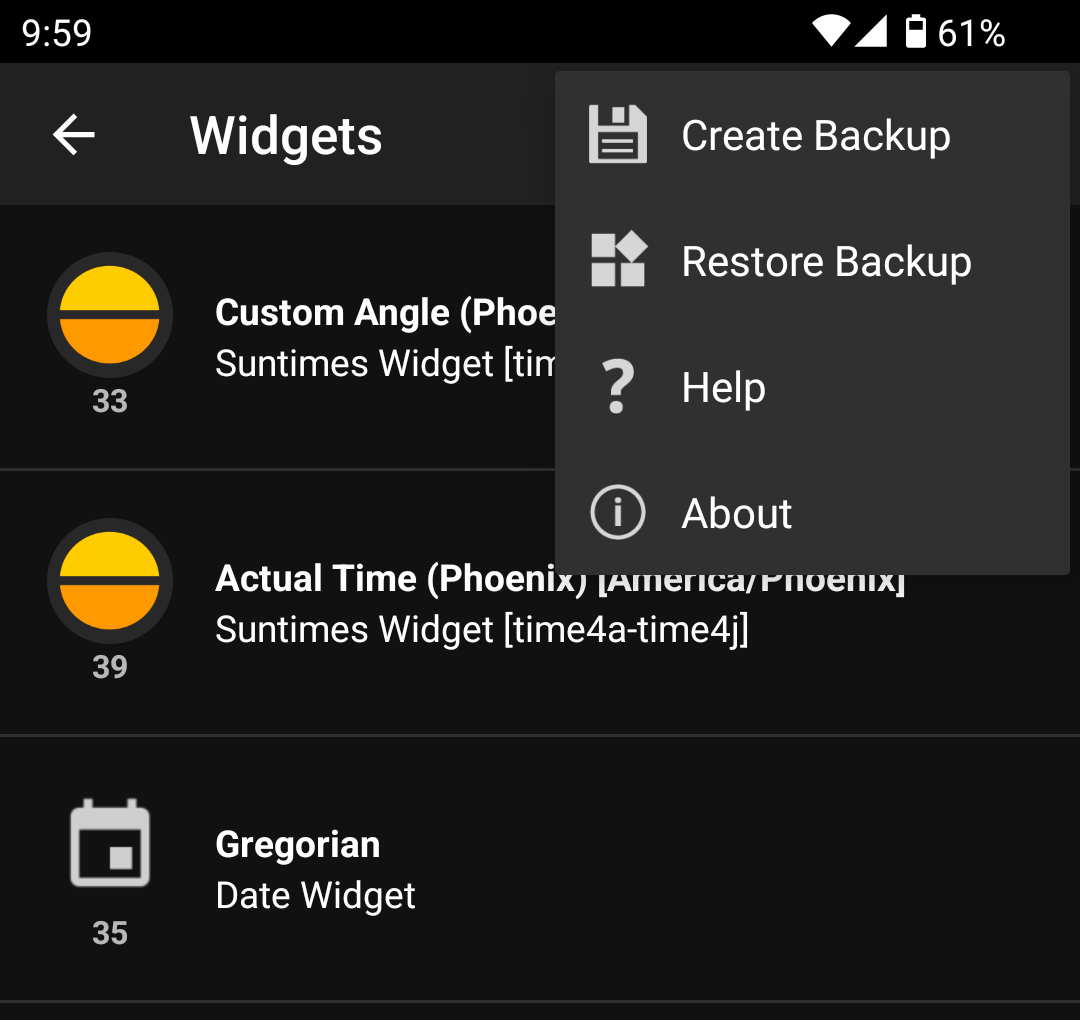 Widget List (menu)